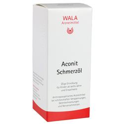 Weiße Schachtel mit der Aufschrift "Aconit Schmerzöl" von WALA Arzneimittel.