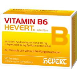 Gelbe Packung Vitamin B6-Hevert-Tabletten zur Therapie von Vitamin-B6-Mangelzuständen.