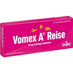 Pinkfarbene Verpackung von Vomex A Reise Tabletten gegen Reisekrankheit.